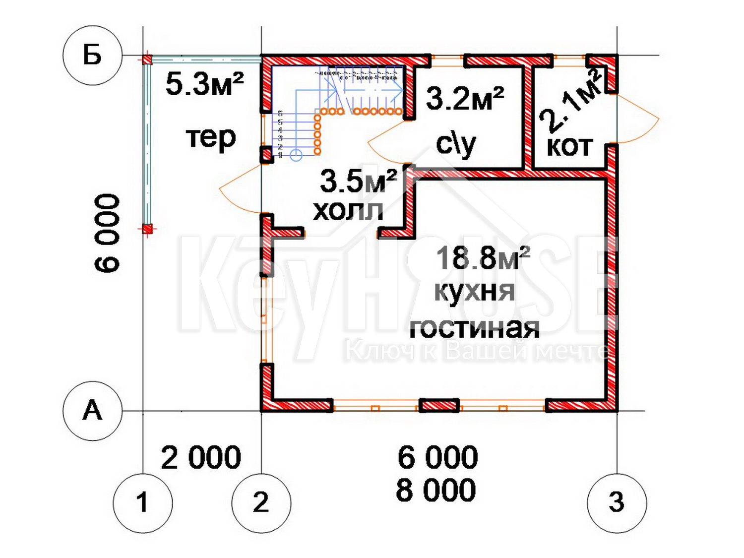 Каркасный дом КД № 82 6,0х6,0+терраса 2,0х3,0 под ключ в Санкт-Петербурге